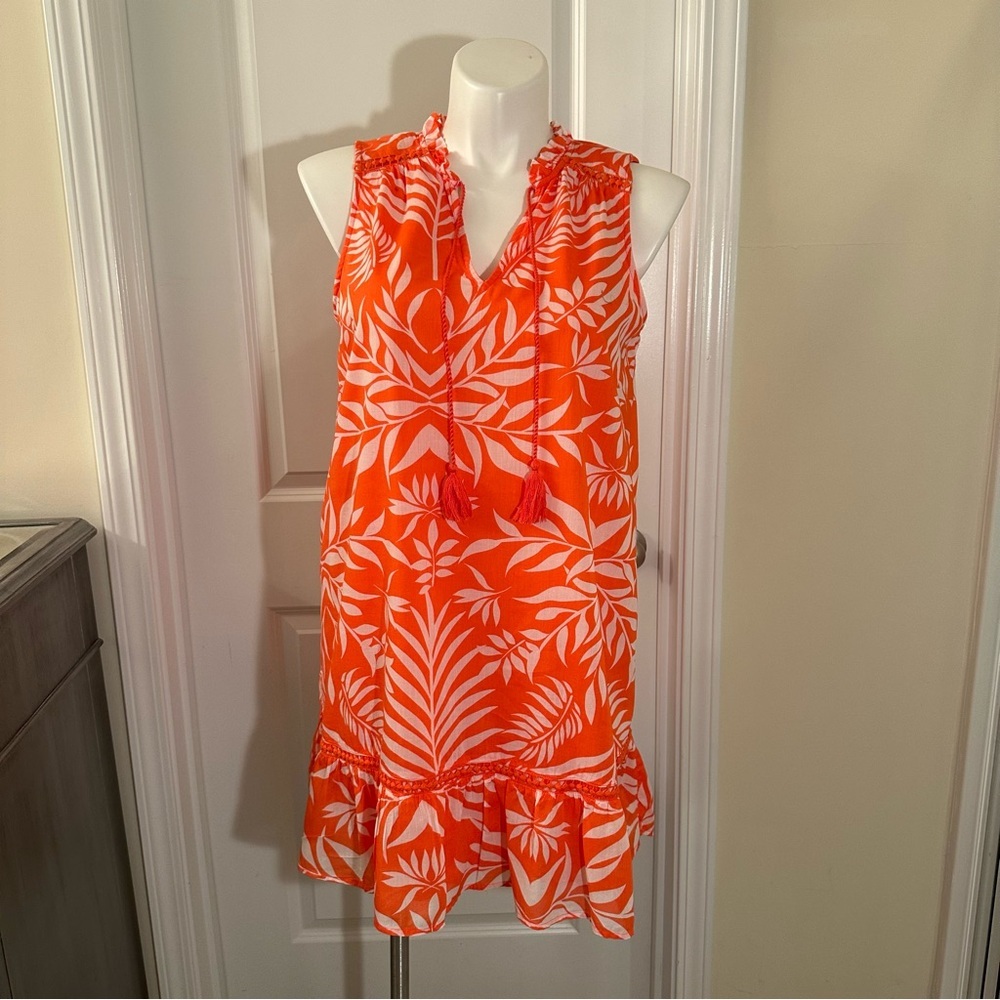 crown & ivy Orange and White Tropical Print Mini Dress